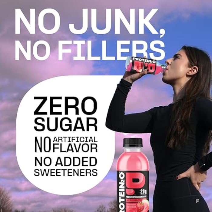 Protein2o Hydration Drink - 2-in-1 Liquid Clear Whey Protein Isolate and Electrolyte Drink - 20g Protein, Vitamins B5, B6 - Post-Workout Recovery - 16.9 Fl Oz - 12 Count Strawberry Watermelon - Image 3