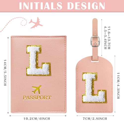 COSHAYSOO Passport Cover and Luggage Tag Set with Her Initial Chenille Letter Patch, Fashionable Travel Bag Backpack Suitcase Identifier Gifts for Granddaughter Grandma Mother Pink L - Image 4