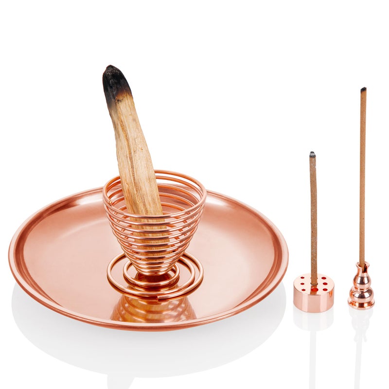 ZenBless 5 in 1 Incense Burner Holder  Palo Santo Holder  Sage Holder  Incense Holder for Incense Sticks/Coil Incense/Incense Cones  5.5 inches Brass Ash Catcher for Meditation Yoga Room(Rosegold)