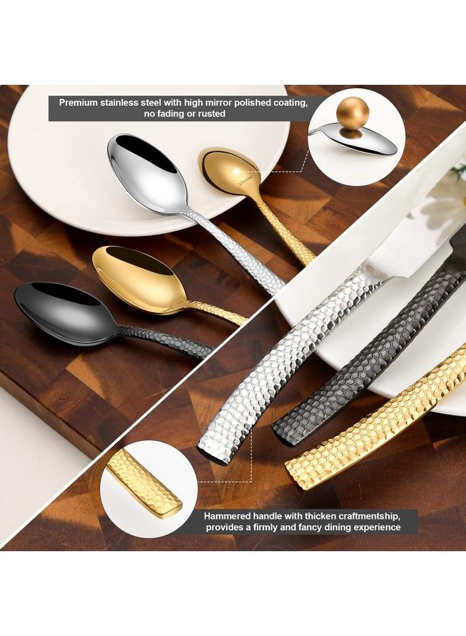 Vivani Black Hammered Silverware Set For 4 Vivani 20Piece Gunmetal Thicken Silverware Stainless Steel Black Utensil Set Forged Flatware Set Cutlery Set For Home Party Hotel  - Image 5