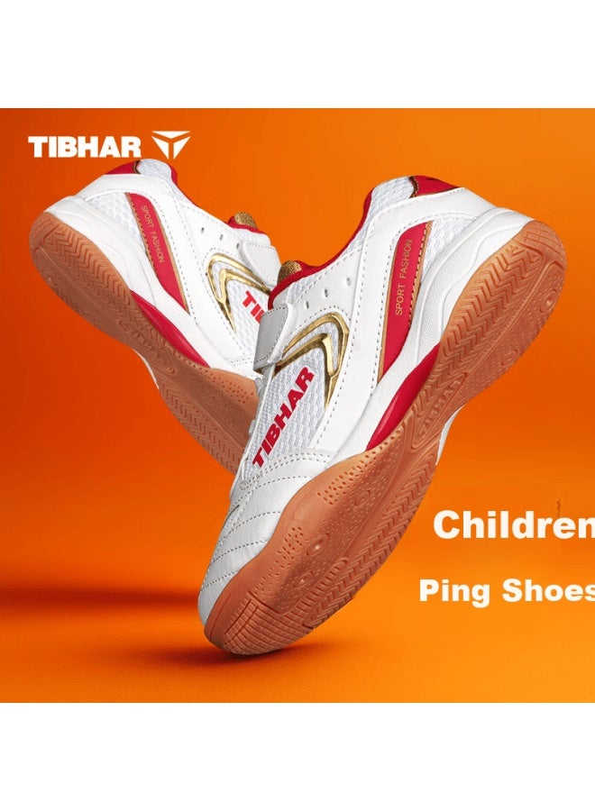 Tibhar Kids Table Tennis Shoes Boys Girls Non-slip Breathable Training Sports Shoes 01921 White/red Size 35 - Image 1