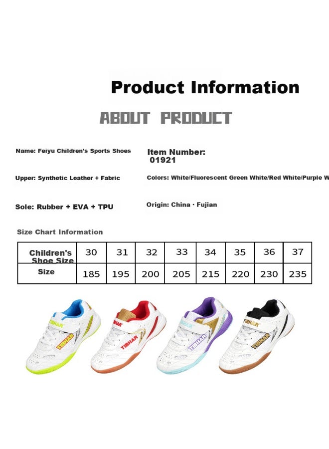 Tibhar Kids Table Tennis Shoes Boys Girls Non-slip Breathable Training Sports Shoes 01921 White/red Size 35 - Image 2