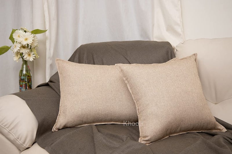 Khooti Decorative Jute Square Cushion Cover Throw pillow cover for Living Room Couch Diwan single seater Sofa , Colourful Modern Small 20 x 20 Inches / 50 x 50 cm (Colour - Natural Linen)(Set of 1 piece) C2 - Image 4