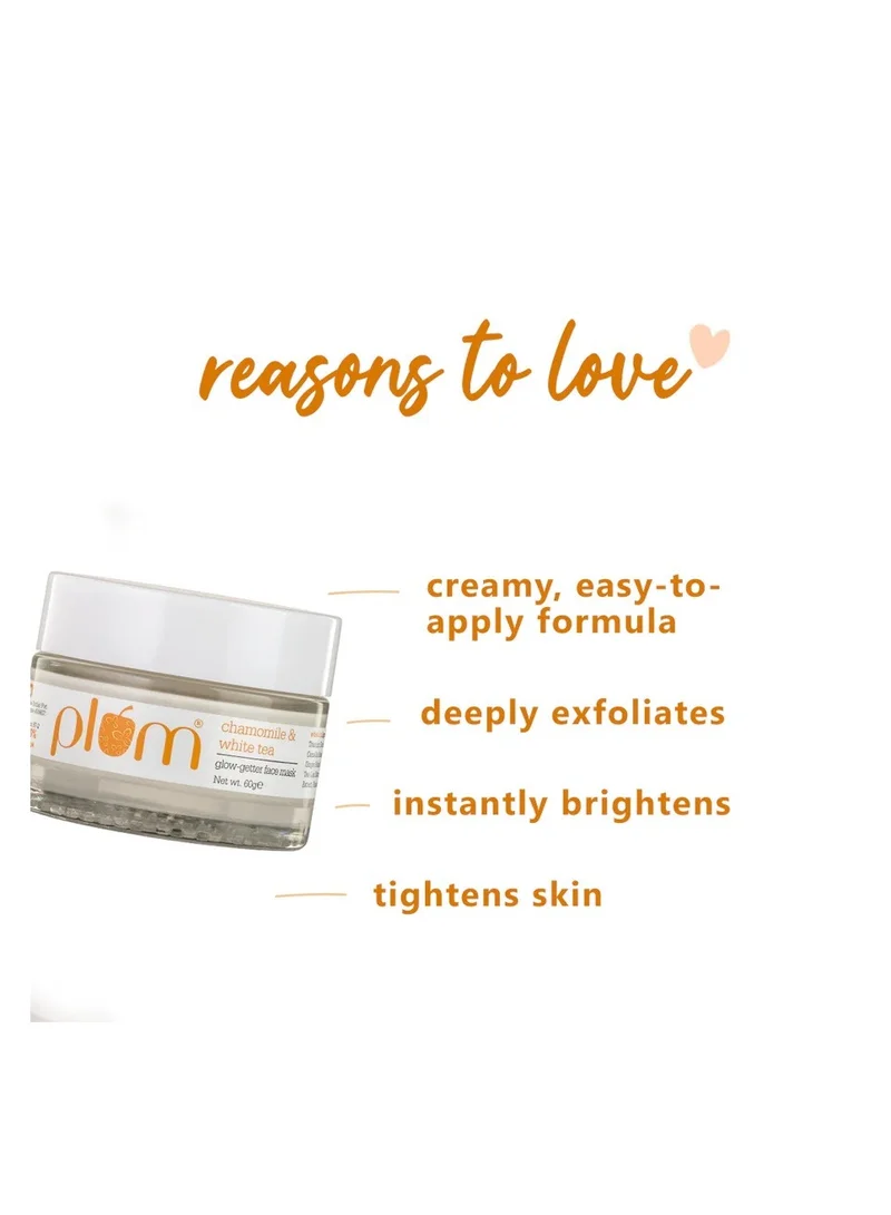 Plum Plum Face Mask Chamomile &amp; White Tea Glow-Getter Face Mask De-tanning Clay Mask For Normal Combination Skin 100% Vegan Cruelty Free 60g
