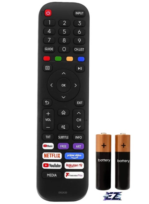 Remote Control EN2A30 HT266544 Compatible with Hisense Vida Smart LED TV - 50A7500F 65A7500F 43A7500FTUK 50A7500FTUK 65A7500FTUK 43AE7400F 50AE7400F 55AE7400F 55AE7400F 0F 65AE7400F 50A7300FTUK  with battery