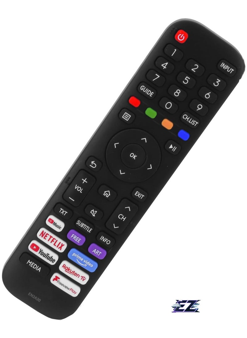 Remote Control EN2A30 HT266544 Compatible with Hisense Vida Smart LED TV - 50A7500F 65A7500F 43A7500FTUK 50A7500FTUK 65A7500FTUK 43AE7400F 50AE7400F 55AE7400F 55AE7400F 0F 65AE7400F 50A7300FTUK  with battery