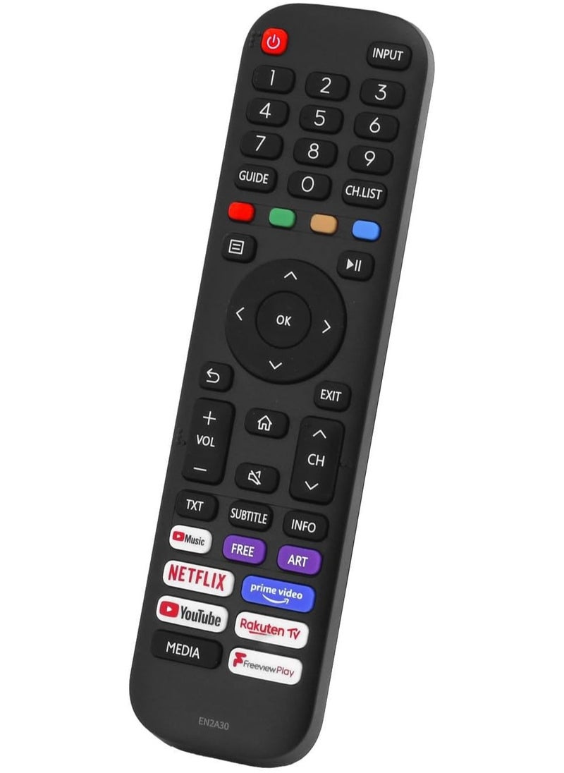 Remote Control EN2A30 HT266544 Compatible with Hisense Vida Smart LED TV - 50A7500F 65A7500F 43A7500FTUK 50A7500FTUK 65A7500FTUK 43AE7400F 50AE7400F 55AE7400F 55AE7400F 0F 65AE7400F 50A7300FTUK  with battery