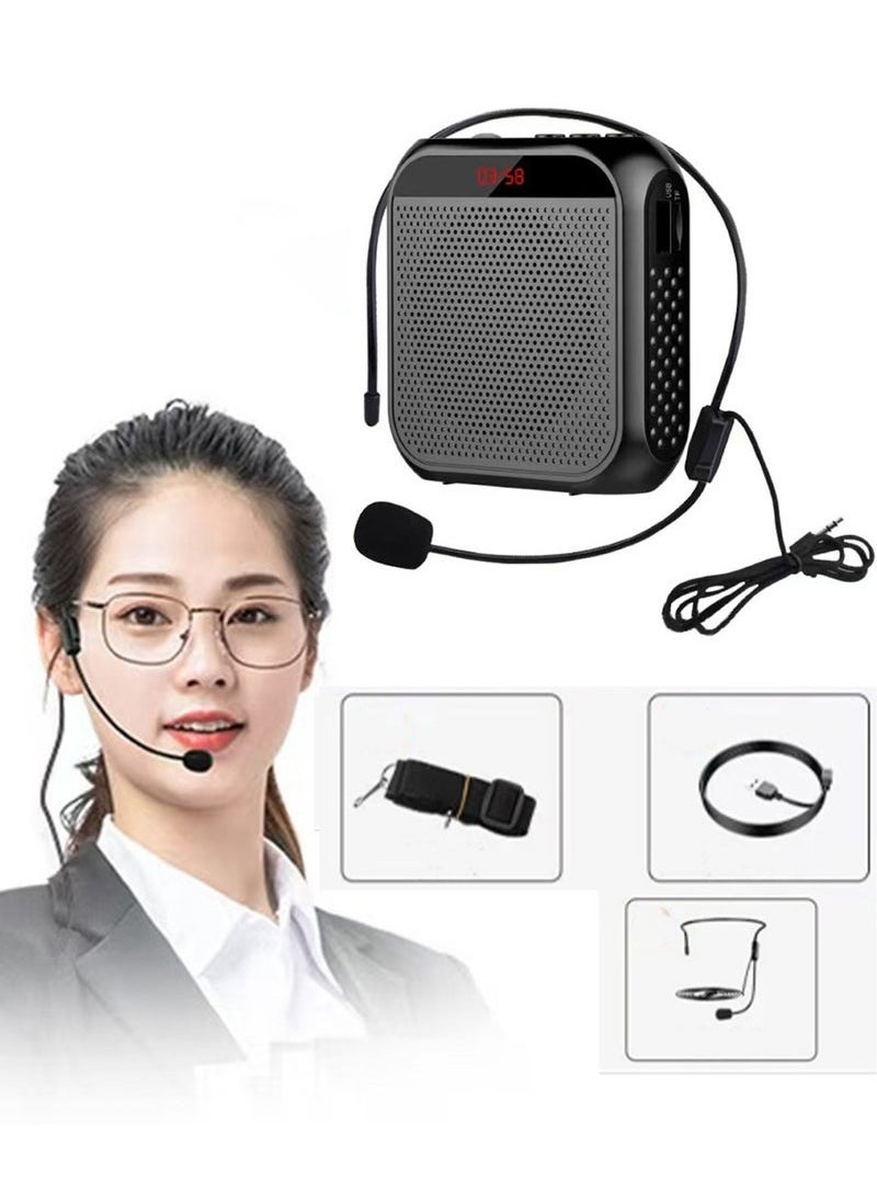 Generic Voice Amplifier with Wired Microphone Headset, Portable Rechargeable PA System Speaker Personal Microphone Speech Amplifier, Loudspeaker for Teachers, Tour Guides/Coaches Metting/Yoga/Fitness (Black)  - Image 1