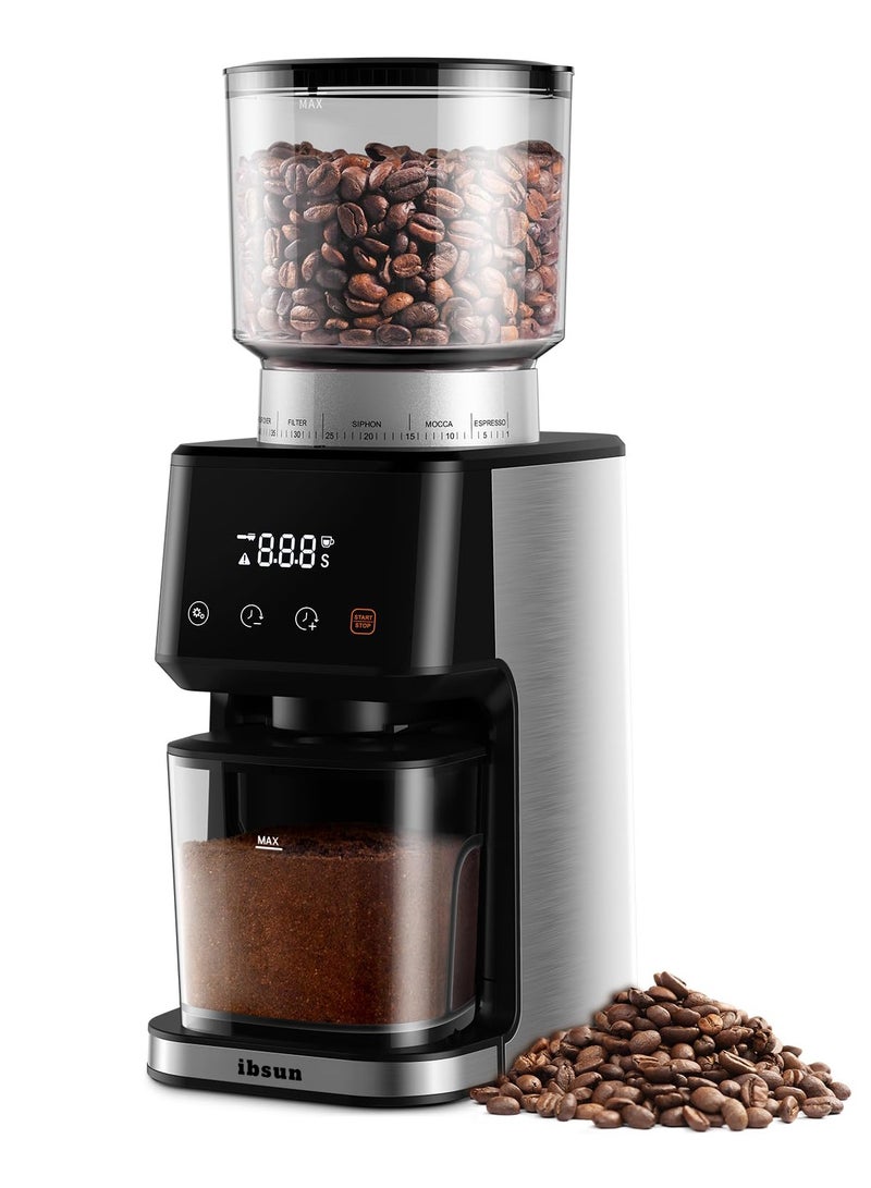 ibsun Conical Burr Espresso Coffee Grinder with Precision Timer 2.0 with 51 Precise Settings for Home Use, Anti-Static, Stainless Steel V60 - Image 1