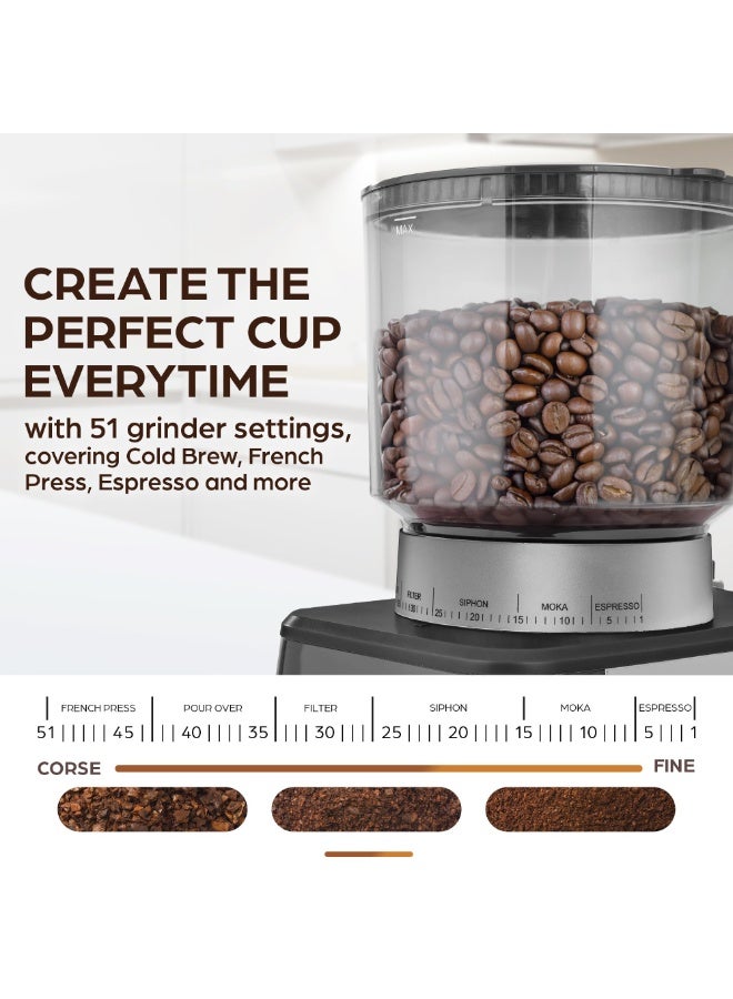 ibsun Conical Burr Espresso Coffee Grinder with Precision Timer 2.0 with 51 Precise Settings for Home Use, Anti-Static, Stainless Steel V60 - Image 2