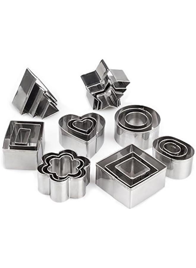 Mini Metal Cookie Cutters Set - 24 Pcs Clay Cutters/Mini Fruit Vegetable Cutters/Star Heart Round Flower Square Mini Cutters - Cookie Cutters for Kids Lunch/Mini Geometric Shapes Cookie Cutters - Image 1