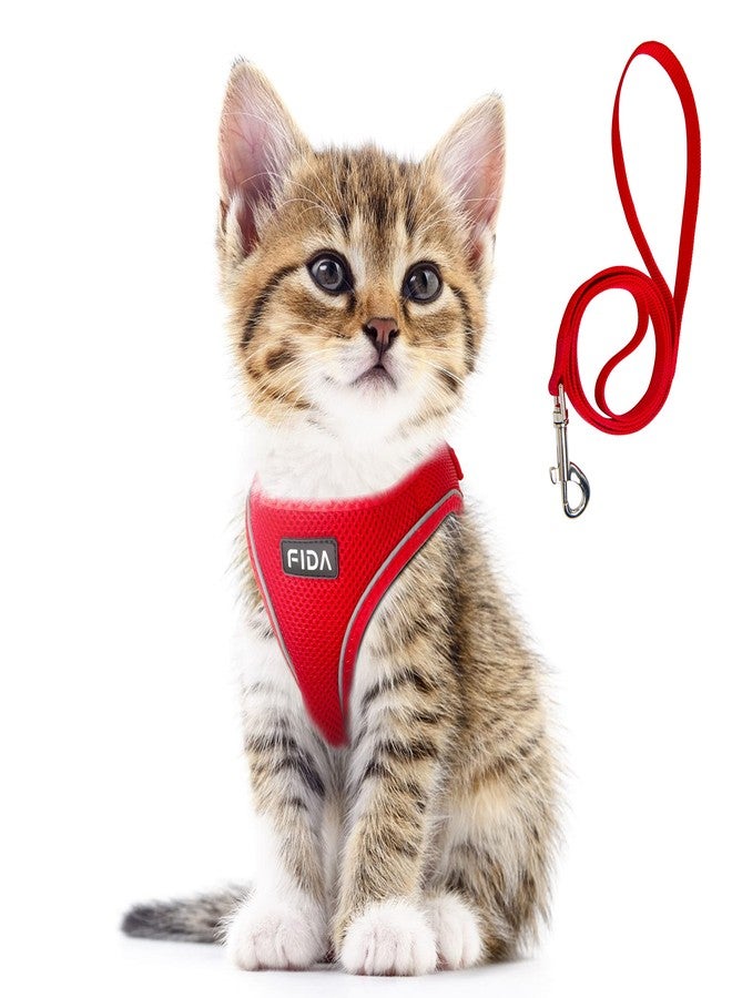 Fida Comfy Dog Harness with Leash, Cat Vest Harness Escape Proof, Breathable Lightweight Soft Mesh, Adjustable Reflective Step-in Harness for Puppy Toy Breeds & Extra-Small Pet (XXS, Red) - Image 1