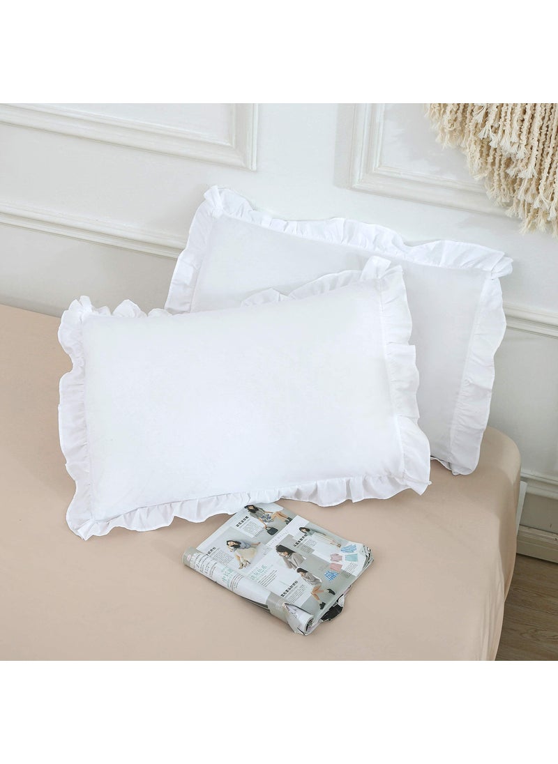 MoonxHome Ruffled Pillow Shams  Pack of 2 Edge Ruffled Pillow Cases 100% Brushed Microfiber Standard Size Bedding Pillow Covers with Envelope Closure (20x26 inches  White)