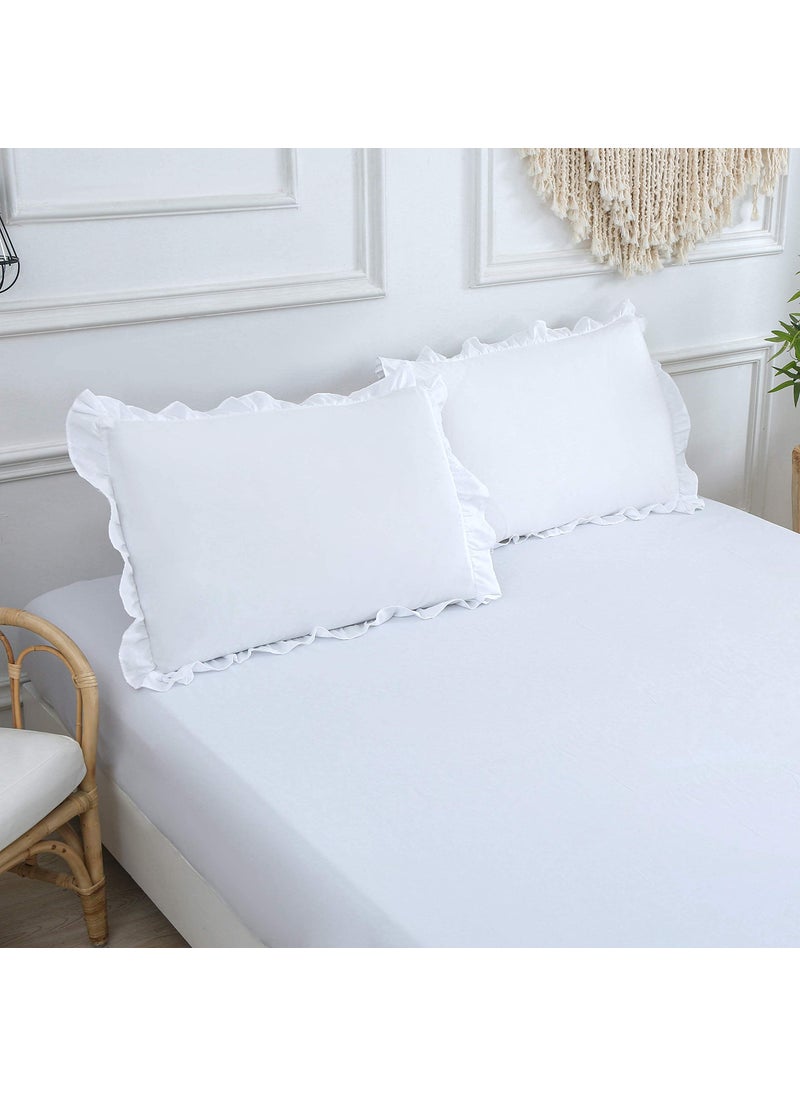 MoonxHome Ruffled Pillow Shams  Pack of 2 Edge Ruffled Pillow Cases 100% Brushed Microfiber Standard Size Bedding Pillow Covers with Envelope Closure (20x26 inches  White)