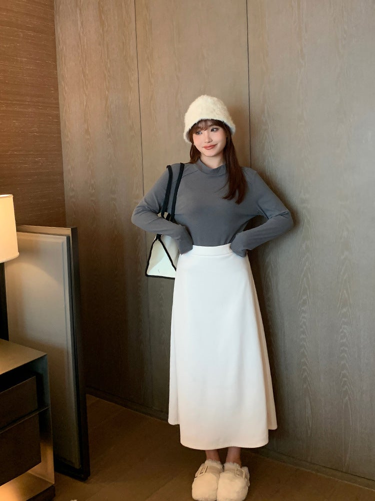 Plus Size High Waist Slit Midi Skirt Autumn Winter Thickened Slimming Black  - Image 5