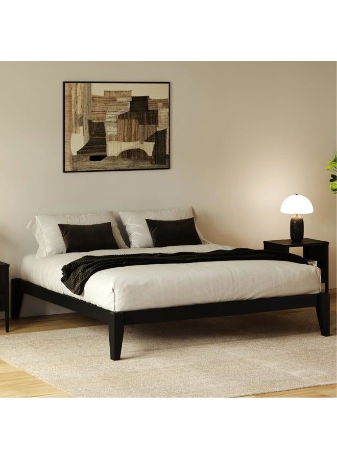 Bed Frame - Solid Wood Platform Bed - Japanese Joinery Bed Frame - Wood Slat Support - No Box Spring Needed - Easy Assembly - Minimalist & Modern Style (Midnight Charcoal, Full)