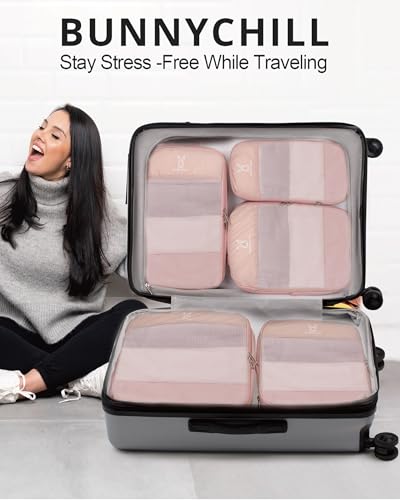 Bunnychill 8 Set Compression Packing Cubes for Travel Bunnychill Portable Zipper Packing Cube for Cloting Expandable Space Saver Storage Luggage Organizer Bags for SuitcasesPink - Image 3