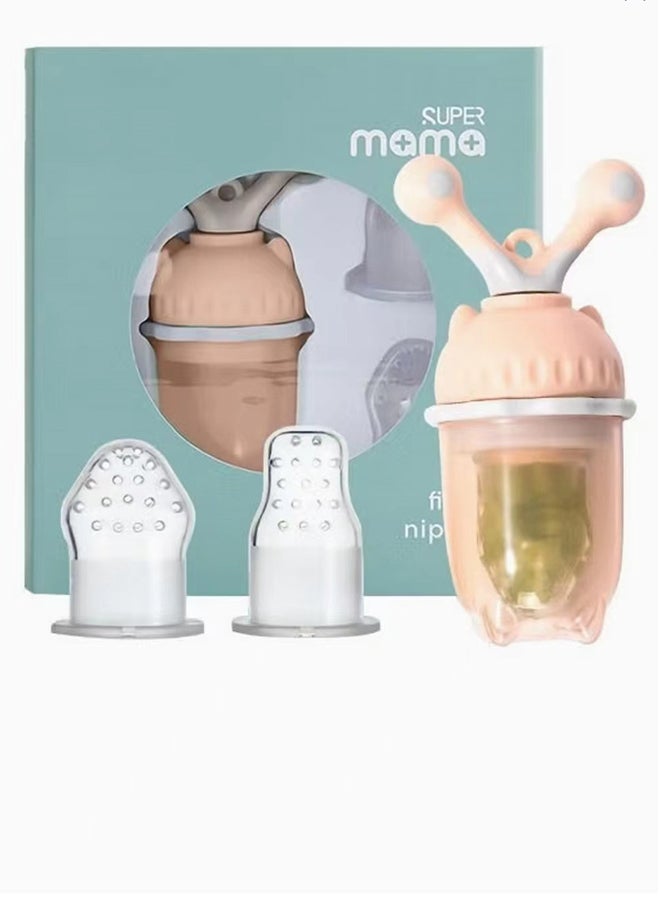 SUPERMAMA Food Fruit Feeder Pacifier With 2 Replacement Silicone Pouches Teething Toy  - Image 1