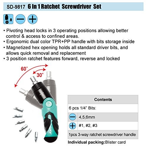 Proskit SD9817 Steel 6 in 1 Ratchet Screwdriver Set Multicolour - Image 5
