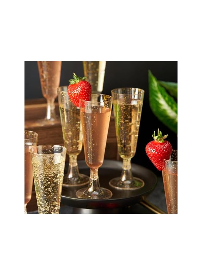 S-TOP 30 Pcs Gold Glitter Drink Flutes Bulk 5 oz Reusable Plastic Champagne glasses BPA Free Premium Crystal Cup for Wedding, Birthday Party,New Year,Romanda Party supplies(Gold Glitter) - Image 2