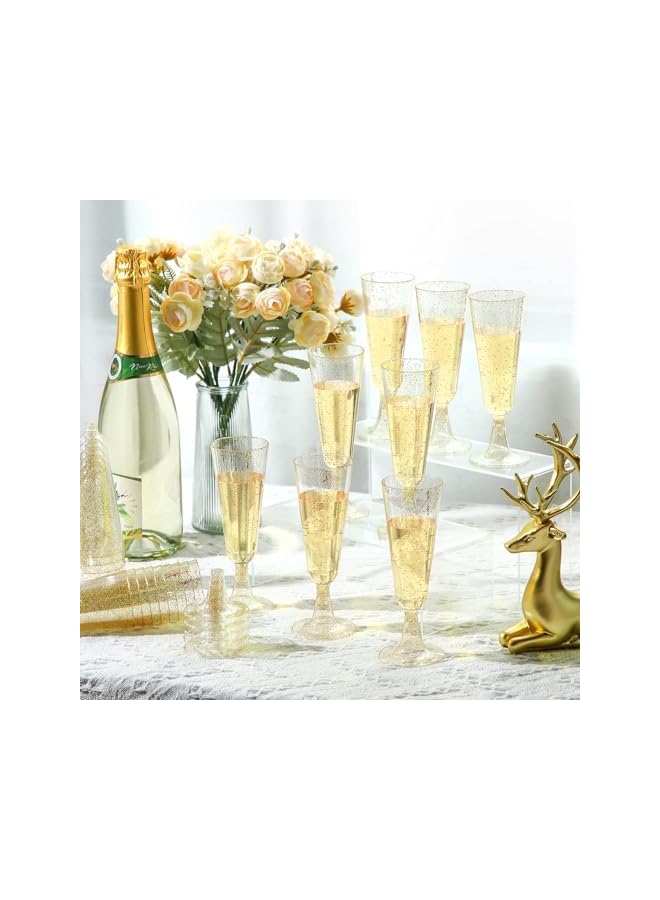 S-TOP 30 Pcs Gold Glitter Drink Flutes Bulk 5 oz Reusable Plastic Champagne glasses BPA Free Premium Crystal Cup for Wedding, Birthday Party,New Year,Romanda Party supplies(Gold Glitter) - Image 4