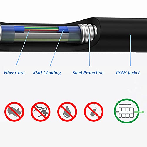 Elfcam® - 150m/492.1ft Outdoor and Indoor Shielded Armored Fiber Optic Cable LC/UPC to LC/UPC OS2 Singlemode Duplex 9/125μm LSZH, Black 150 Meters - Image 2