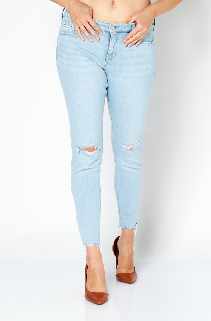 EDC Women Skinny Fit Rip Wash Stretchable Denim Jeans, Blue - Image 1