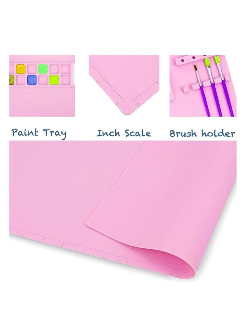 Y&D - Silicone Craft Mat with Detachable Cleaning Cup, Painting Mat, Non-Stick Art for Resin Crafts 10 Brushes, Sponge, Painting, Art, Clay, DIY (Pink) - Image 1