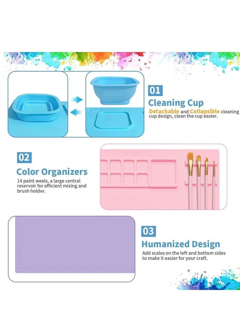 Y&D - Silicone Craft Mat with Detachable Cleaning Cup, Painting Mat, Non-Stick Art for Resin Crafts 10 Brushes, Sponge, Painting, Art, Clay, DIY (Pink) - Image 1