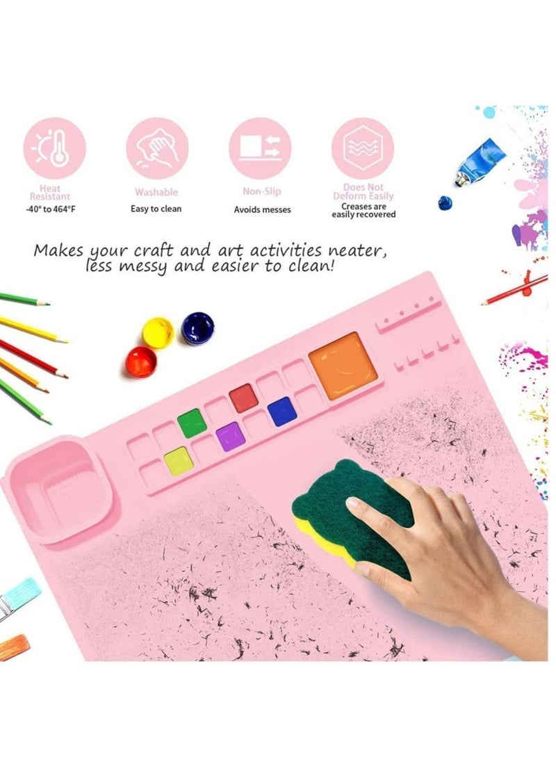 Y&D - Silicone Craft Mat with Detachable Cleaning Cup, Painting Mat, Non-Stick Art for Resin Crafts 10 Brushes, Sponge, Painting, Art, Clay, DIY (Pink) - Image 1