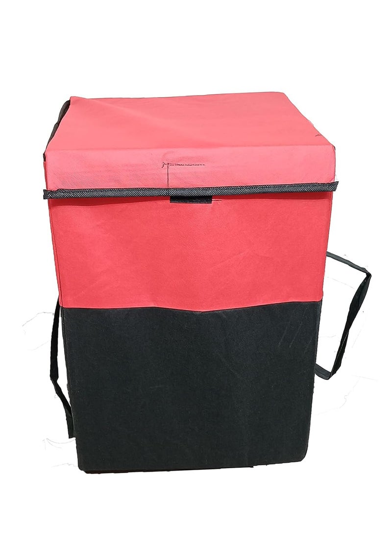 Folding Laundry Basket for Clothes with Lid HandleToys Organiser75 Litre Pack of 1 Black Red - Image 2