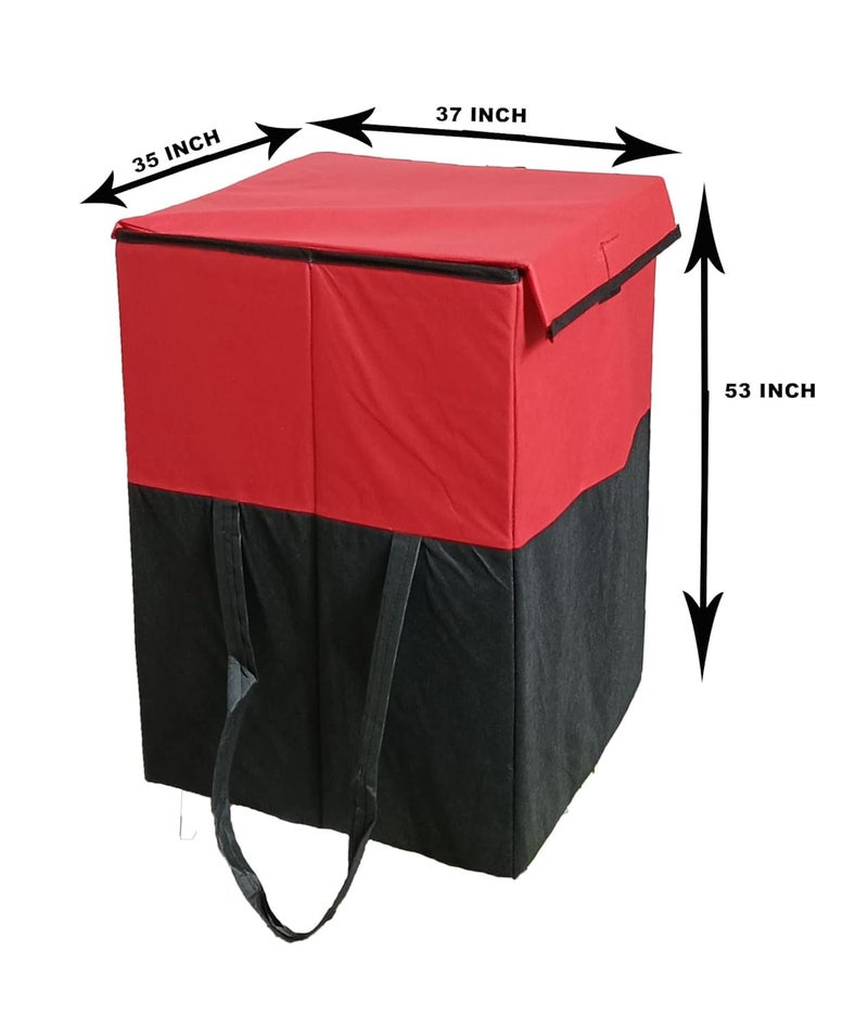 Folding Laundry Basket for Clothes with Lid HandleToys Organiser75 Litre Pack of 1 Black Red - Image 4