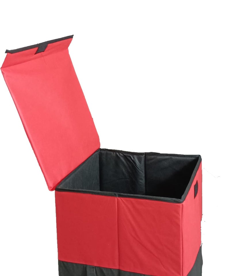 Folding Laundry Basket for Clothes with Lid HandleToys Organiser75 Litre Pack of 1 Black Red - Image 3