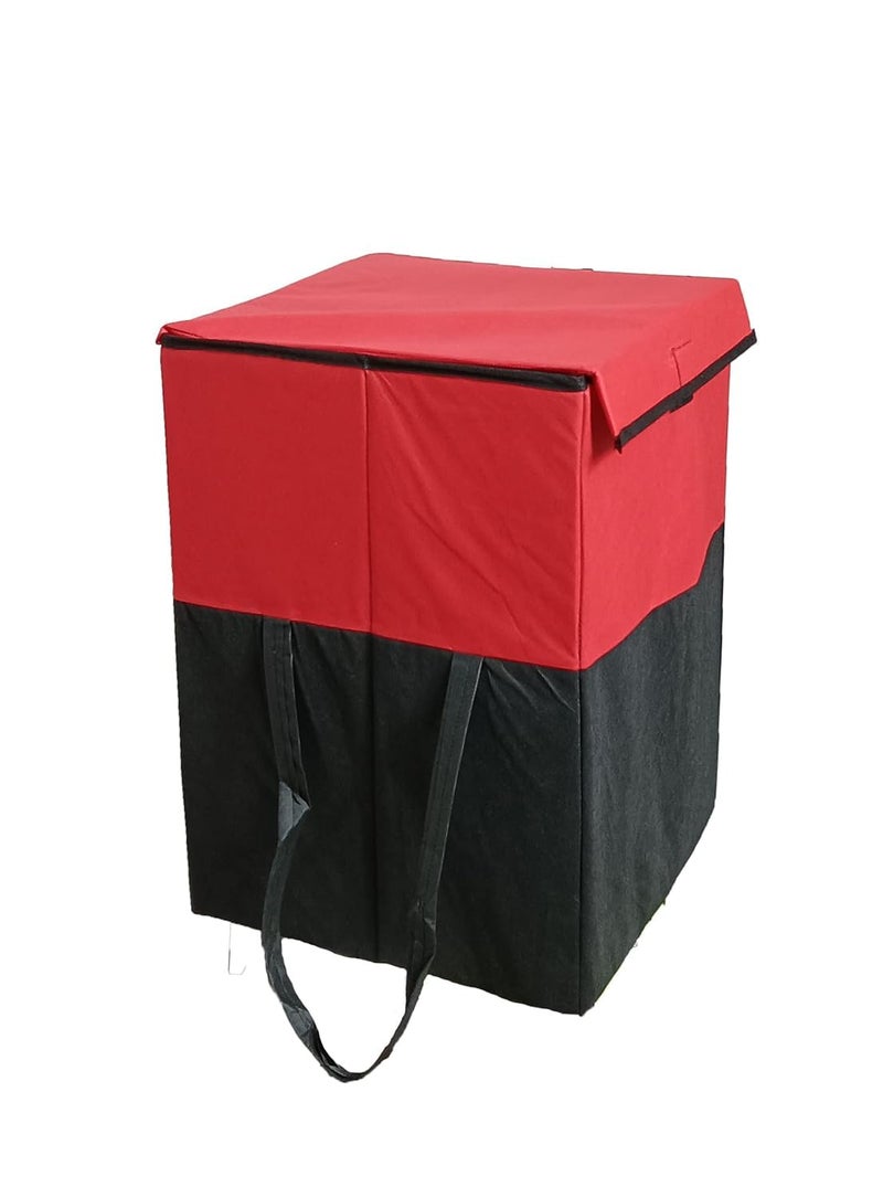 Folding Laundry Basket for Clothes with Lid HandleToys Organiser75 Litre Pack of 1 Black Red - Image 1