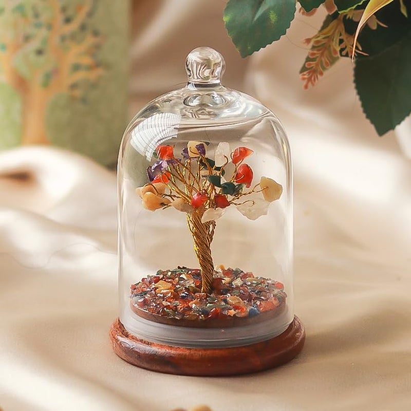 RITUALISTIC Dome Crystal Wish Tree Multi Gemstone Tree with Protective Glass Dome Wish Tree Home Decor Items Wealth Luck Crystal Bonsai Tree Showpiece Decorative Gifts for Vastu - Image 1