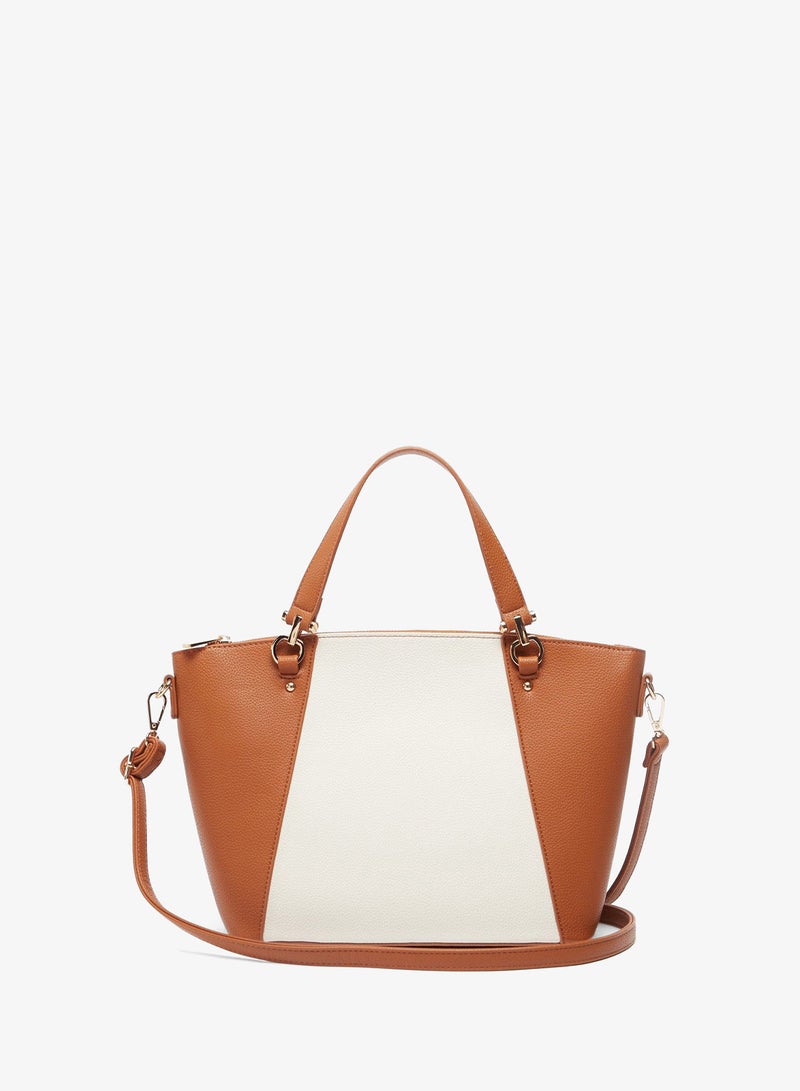 Flora Bella Colourblock Tote Bag with Double Handle and Zip Closure - Image 1