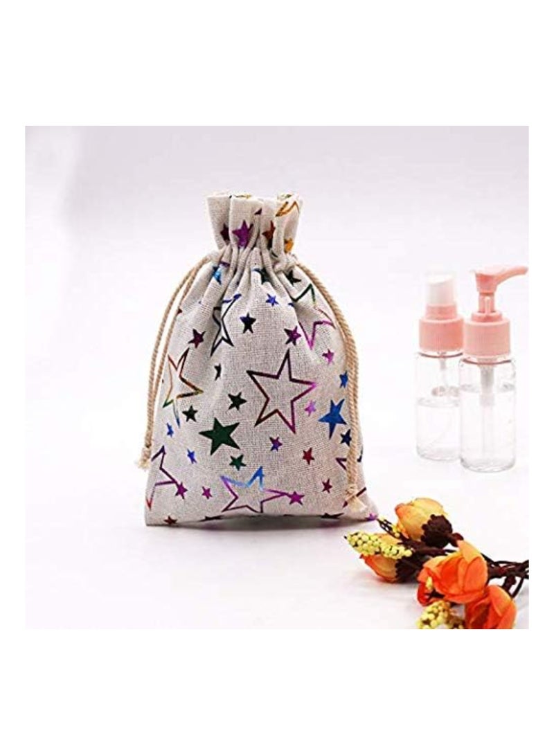 SOLARAE 20PCS 13 x 18CM Colorful Star Print Linen Burlap Bags, Lightweight Drawstring Gift Pouches, Breathable Jute Sacks for Jewelry, Weddings, Parties, Birthdays, and DIY Crafts. - Image 5