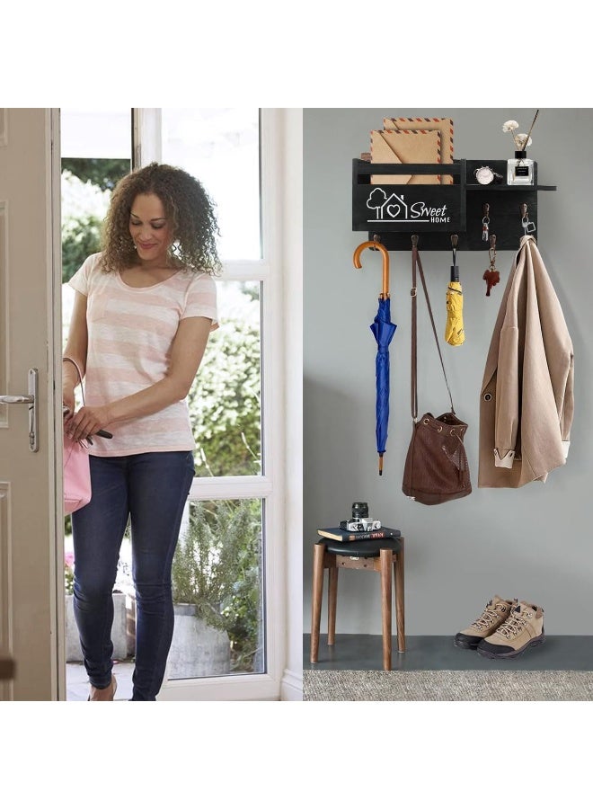 Gocokia Key Hanger Organizer, Mail and Key Holder for Wall Decorative, Wall Shelf with 7 Key Hooks, Wall Mounted Key Hangers with Mailbox, Home Decor (Black) - Image 2