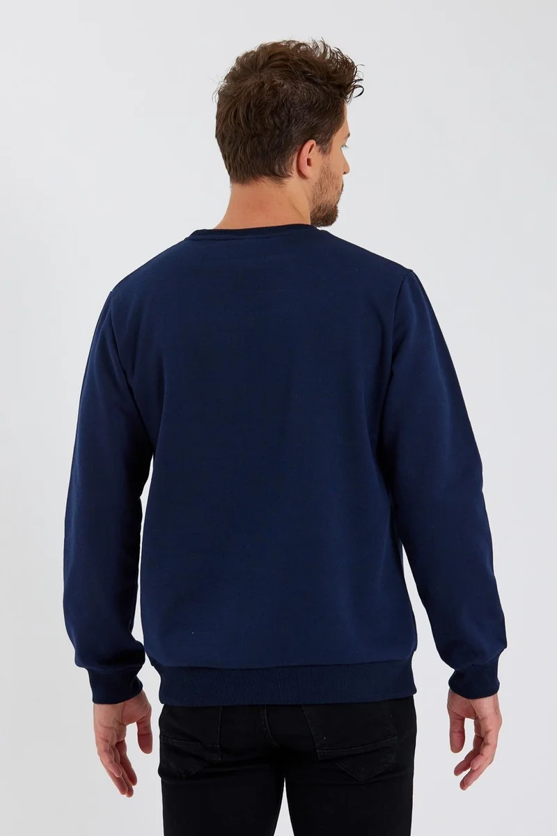 mmetalic Crew Neck Label Detail Cotton Inside Men's Sweatshirt