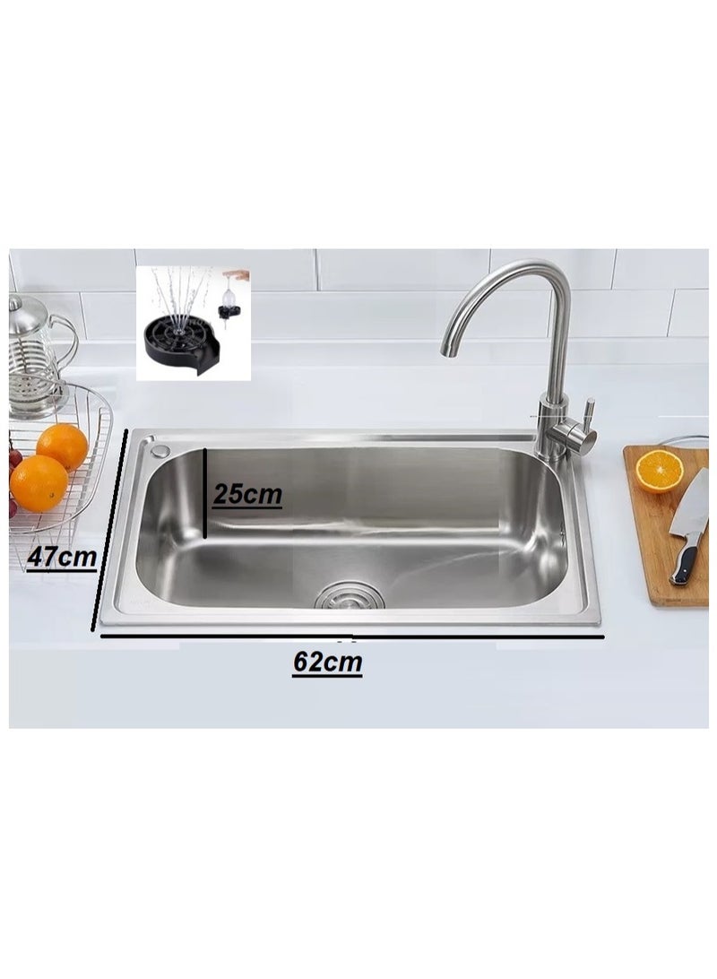 Shams Kitchen sink, 62 cm x 45 cm, 1 mm thick, with drain, kitchen mixer, and automatic cup washer - Image 1