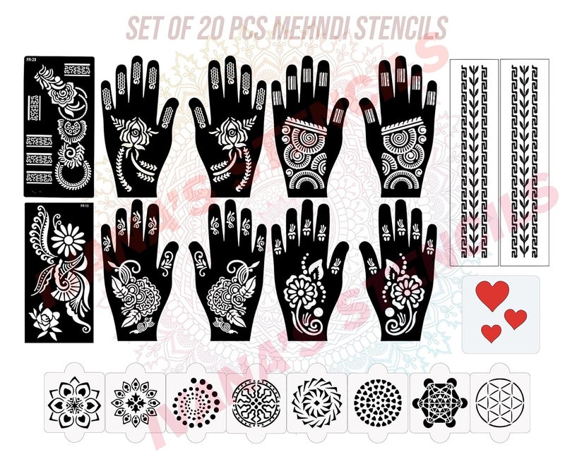 ivana's Ivanas Set of 20 Pcs Combo Pack Reusable Mehendi Stencil Bridal Latest Mehandi Design Stencils for Girls Women Kids  Teen D2388 - Image 1
