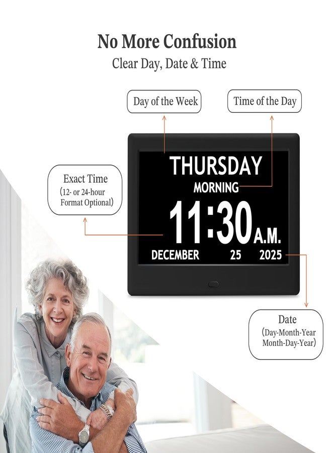FLYRUIT 7'' Dementia Clock For Seniors, Large Display Digital Clock With Date, Time, Day Of Week for Elderly, Memory Loss, Alzheimer, 1024*600P HD, 10 Reminders & 6 Alarms, Auto Dimming & DST, Remote Control - Image 5