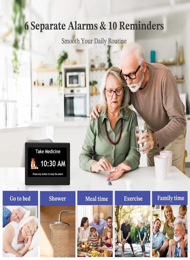 FLYRUIT 7'' Dementia Clock For Seniors, Large Display Digital Clock With Date, Time, Day Of Week for Elderly, Memory Loss, Alzheimer, 1024*600P HD, 10 Reminders & 6 Alarms, Auto Dimming & DST, Remote Control - Image 3
