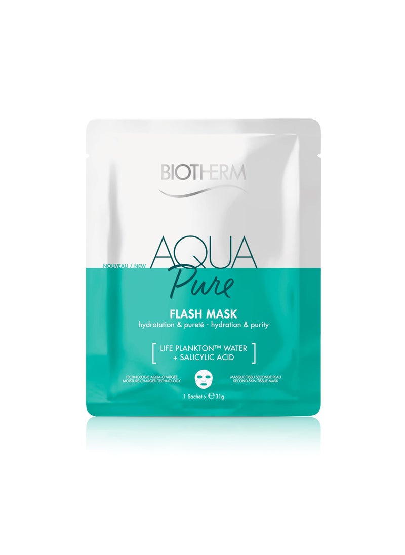 BIOTHERM Biotherm Aquasource Aqua Pure Flash Mask, a Moisturizing Face Mask with Salicylic Acid & Biotech Plankton for Hydration and Oil Control, Purifies and Minimizes Pores, Sheet Mask, 0.1 Oz. 