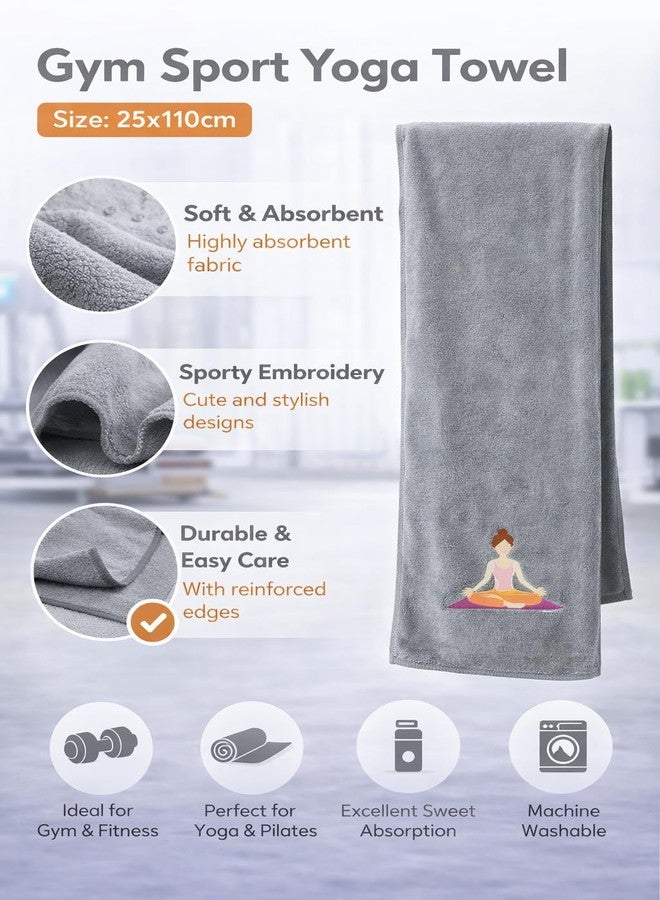 CLUZE Sports & Yoga Microfibre Gym Towel 25x110 CM | Ultra Soft, Quick Dry & Lightweight | Embroidered Fitness Design | Sweat Absorbent Travel & Workout Towel (Grey) - Image 3