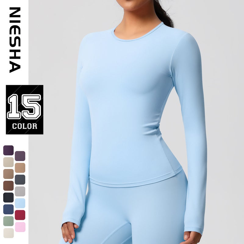 Women's Long Sleeve Fitness Yoga T-Shirt, Slim Fit & Breathable - Image 1