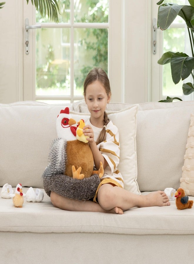 MaoGoLan 8Pcs Chicken Stuffed Animals, Stuffed Laying Hen Chicken Plush Toys with 3 Babies Chickens and 3 Eggs,1 Nest House Plush Set, Cute and Soft Farm Stuffed Animals Gift for Kids,Girls,Boys,White - Image 4
