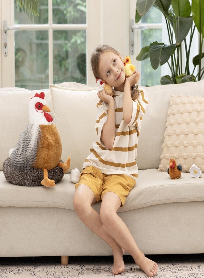 MaoGoLan 8Pcs Chicken Stuffed Animals, Stuffed Laying Hen Chicken Plush Toys with 3 Babies Chickens and 3 Eggs,1 Nest House Plush Set, Cute and Soft Farm Stuffed Animals Gift for Kids,Girls,Boys,White - Image 5