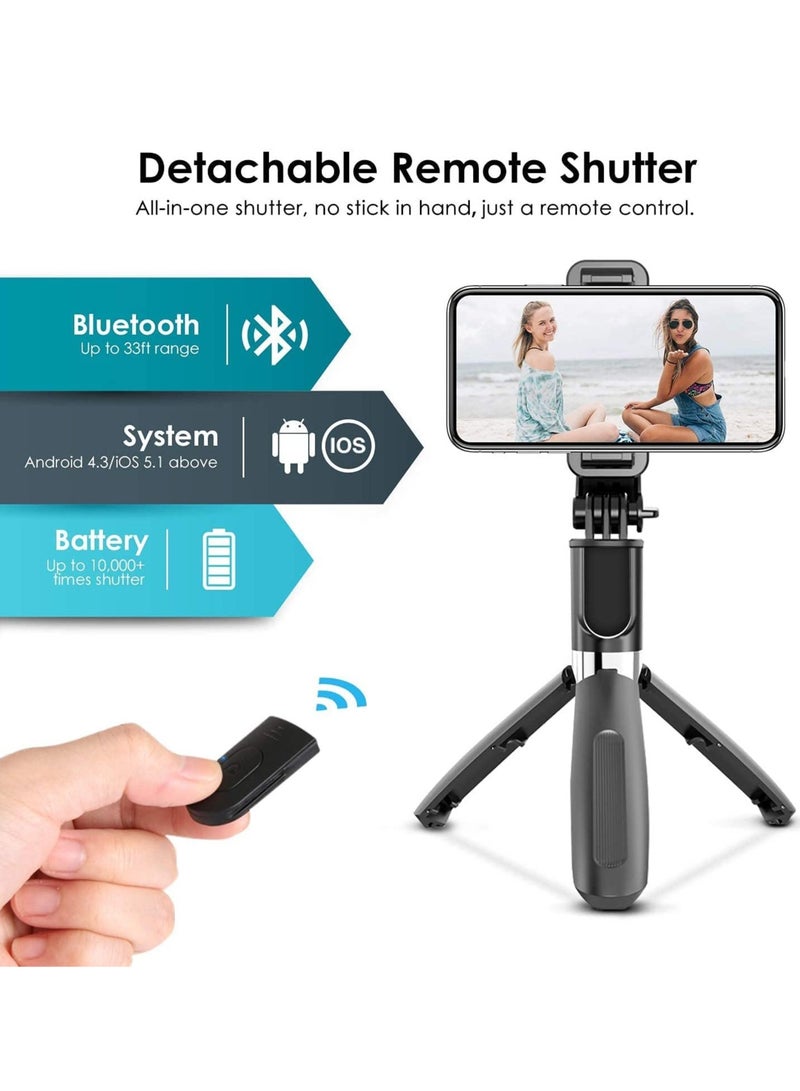 ELTRAZONE Bluetooth Extendable Selfie Sticks with LED Fill Light Wireless Remote and Tripod Stand 3-in-1 Multifunctional Selfie Stick Portable Lightweight Compatible with All Smartphones (Black-Fill Light) - Image 2