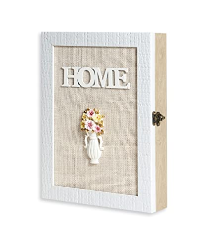VELISTA Wooden Key Box Wall Mount - Cute Rustic Decorative Cabinet - Premium Holder With 6-Hooks - Small White Box - Housewarming Gift - Vintage Rack - Image 1